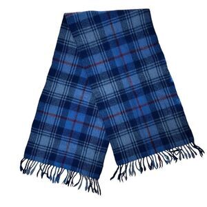 Vintage Plaid 100% Wool Blue and Red Scarf